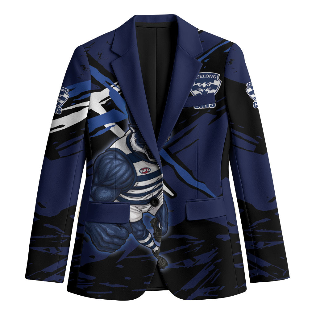 Geelong Football Club Blazer Cats Muscular Mascot Graphic - Abstract Paint Splatter Art