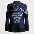 Geelong Football Club Blazer Cats Muscular Mascot Graphic - Abstract Paint Splatter Art