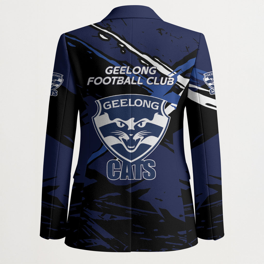 Geelong Football Club Blazer Cats Muscular Mascot Graphic - Abstract Paint Splatter Art