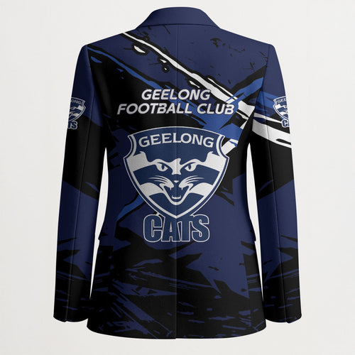 Geelong Football Club Blazer Cats Muscular Mascot Graphic - Abstract Paint Splatter Art