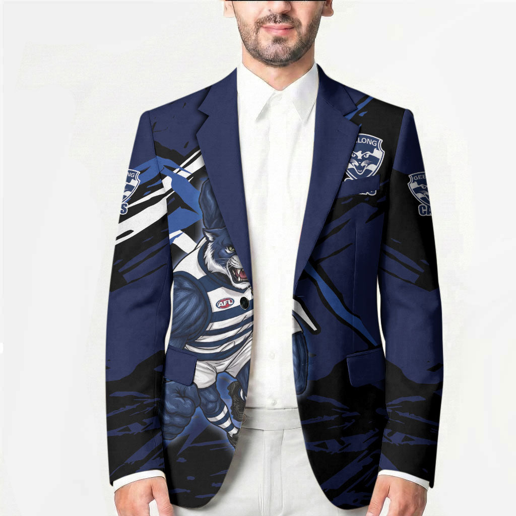 Geelong Football Club Blazer Cats Muscular Mascot Graphic - Abstract Paint Splatter Art