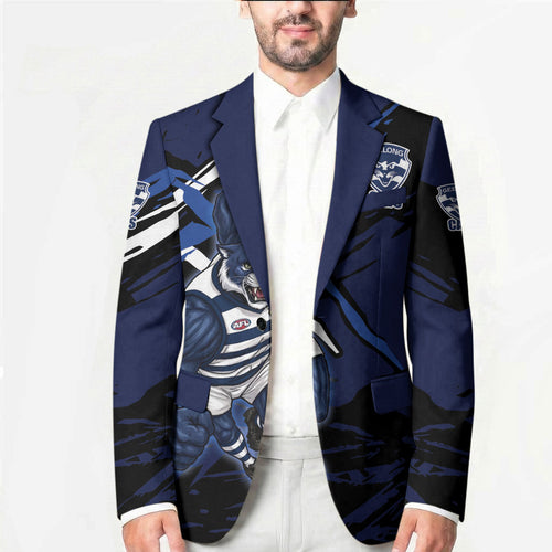 Geelong Football Club Blazer Cats Muscular Mascot Graphic - Abstract Paint Splatter Art