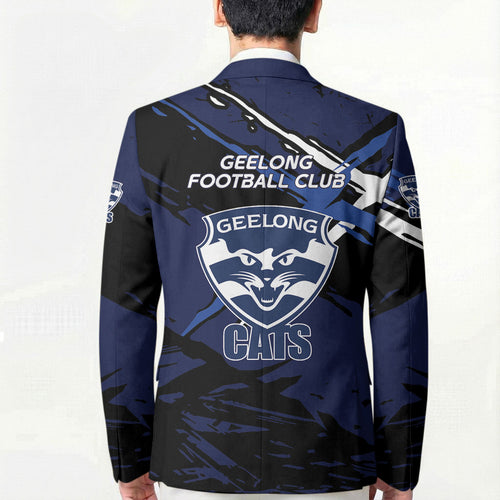 Geelong Football Club Blazer Cats Muscular Mascot Graphic - Abstract Paint Splatter Art