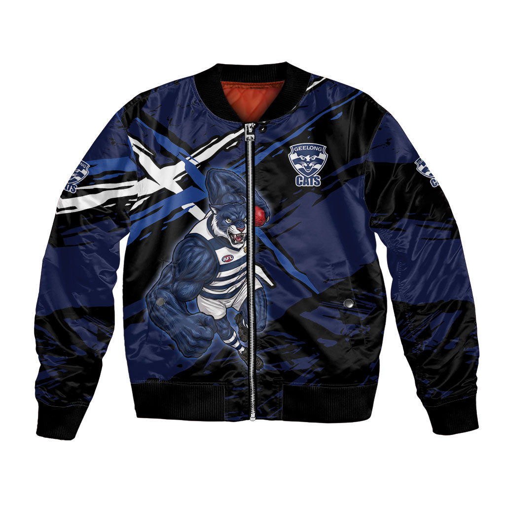 Geelong Football Club Bomber Jacket Cats Muscular Mascot Graphic - Abstract Paint Splatter Art