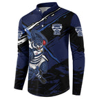 Geelong Football Club Button Sweatshirt Cats Muscular Mascot Graphic - Abstract Paint Splatter Art