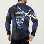 Geelong Football Club Button Sweatshirt Cats Muscular Mascot Graphic - Abstract Paint Splatter Art