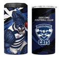 Geelong Football Club 4 in 1 Can Cooler Tumbler Cats Muscular Mascot Graphic - Abstract Paint Splatter Art