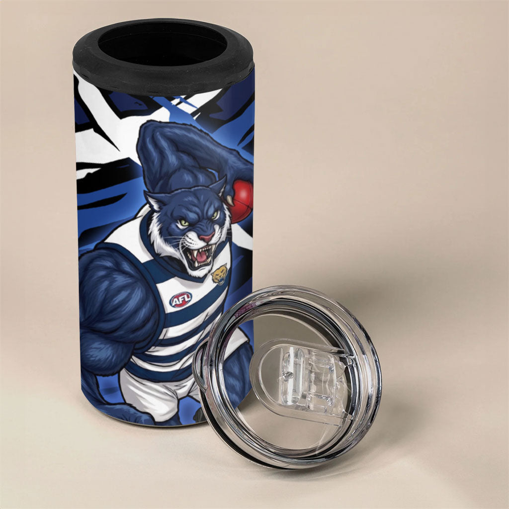Geelong Football Club 4 in 1 Can Cooler Tumbler Cats Muscular Mascot Graphic - Abstract Paint Splatter Art