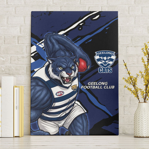 Geelong Football Club Canvas Wall Art Cats Muscular Mascot Graphic - Abstract Paint Splatter Art