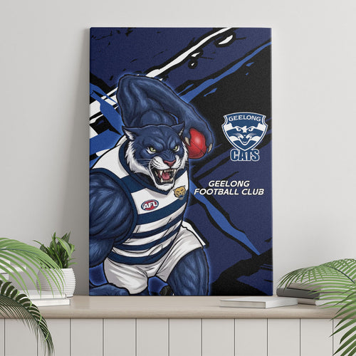 Geelong Football Club Canvas Wall Art Cats Muscular Mascot Graphic - Abstract Paint Splatter Art