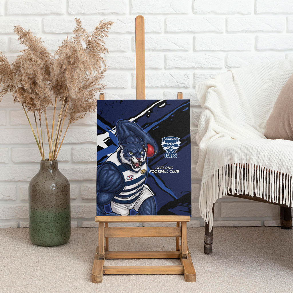 Geelong Football Club Canvas Wall Art Cats Muscular Mascot Graphic - Abstract Paint Splatter Art
