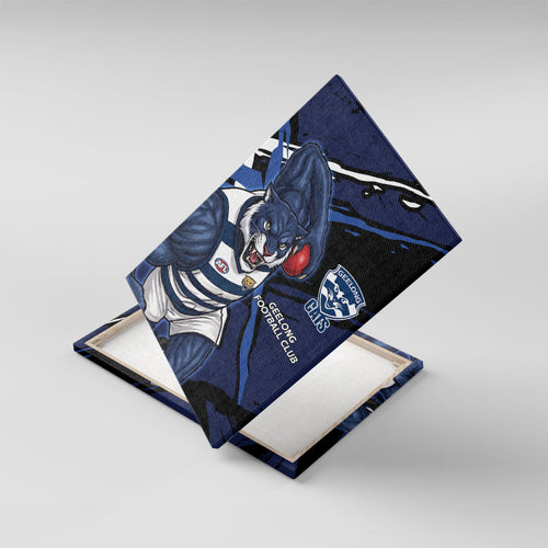 Geelong Football Club Canvas Wall Art Cats Muscular Mascot Graphic - Abstract Paint Splatter Art