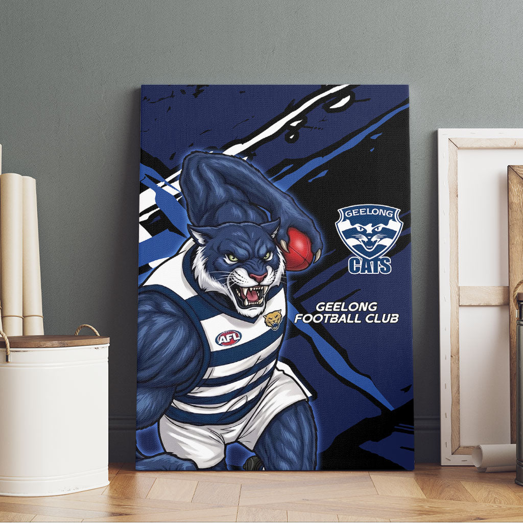 Geelong Football Club Canvas Wall Art Cats Muscular Mascot Graphic - Abstract Paint Splatter Art
