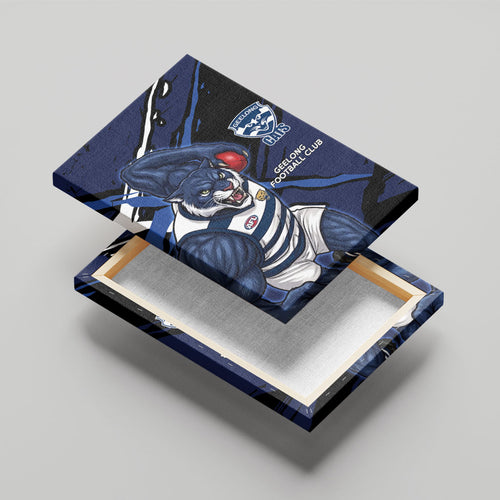Geelong Football Club Canvas Wall Art Cats Muscular Mascot Graphic - Abstract Paint Splatter Art