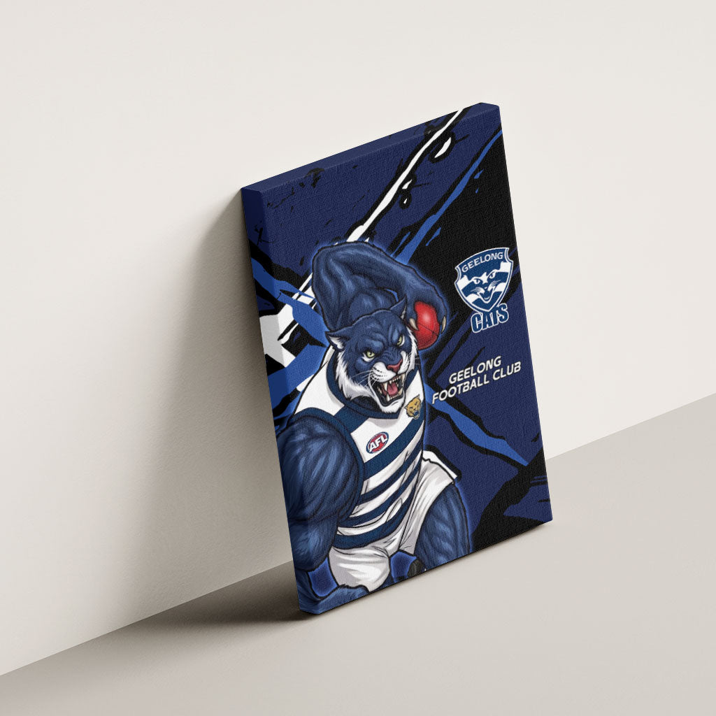 Geelong Football Club Canvas Wall Art Cats Muscular Mascot Graphic - Abstract Paint Splatter Art