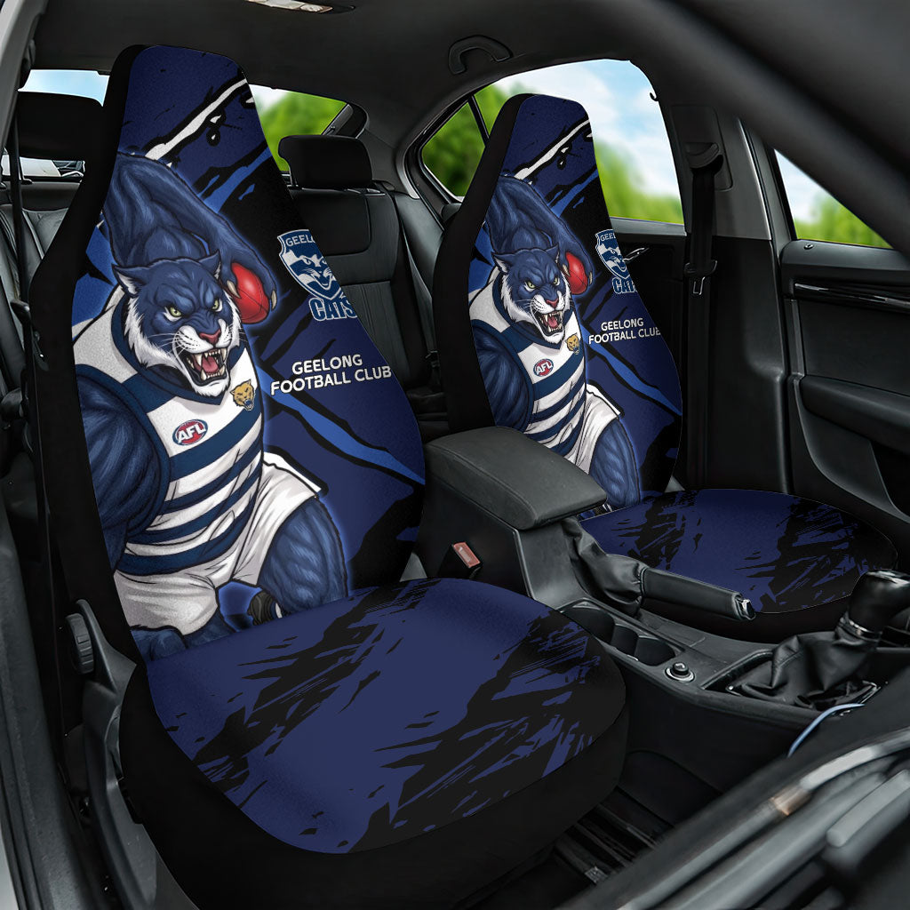 Geelong Football Club Car Seat Cover Cats Muscular Mascot Graphic - Abstract Paint Splatter Art