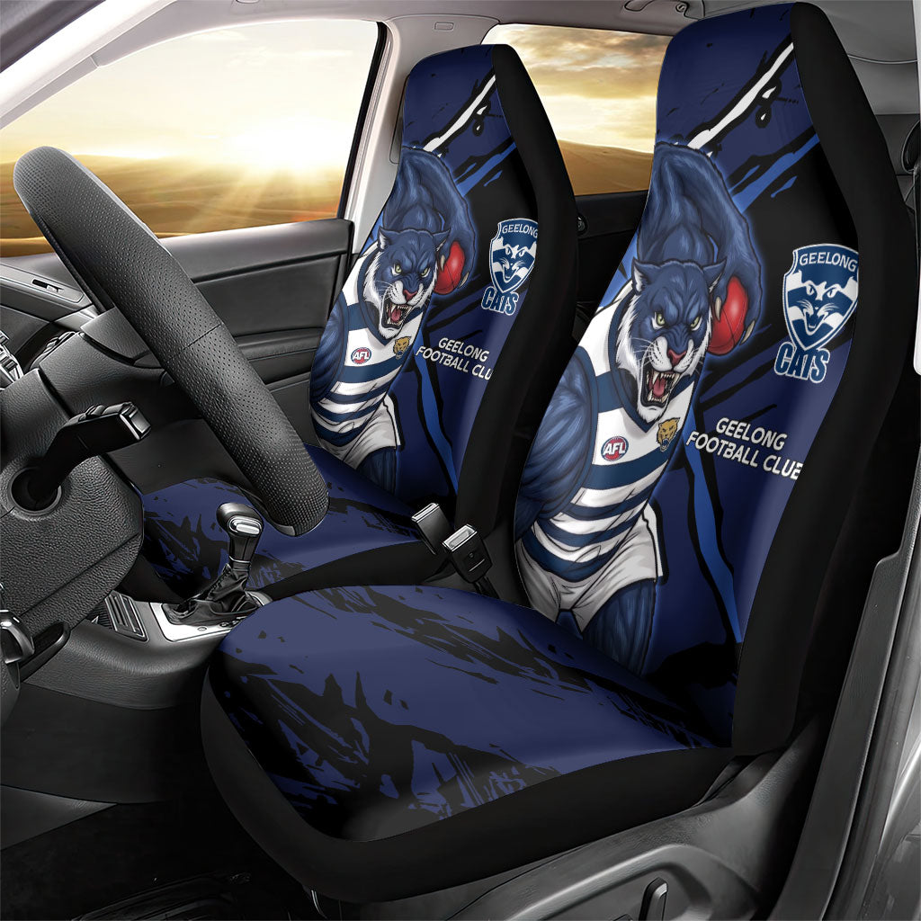 Geelong Football Club Car Seat Cover Cats Muscular Mascot Graphic - Abstract Paint Splatter Art