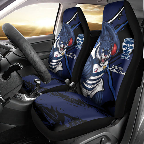 Geelong Football Club Car Seat Cover Cats Muscular Mascot Graphic - Abstract Paint Splatter Art