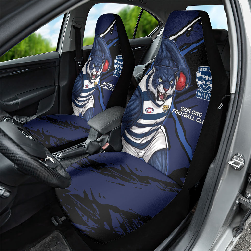 Geelong Football Club Car Seat Cover Cats Muscular Mascot Graphic - Abstract Paint Splatter Art