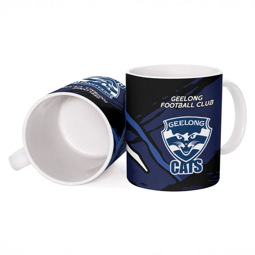 Geelong Football Club Ceramic Mug Cats Muscular Mascot Graphic - Abstract Paint Splatter Art