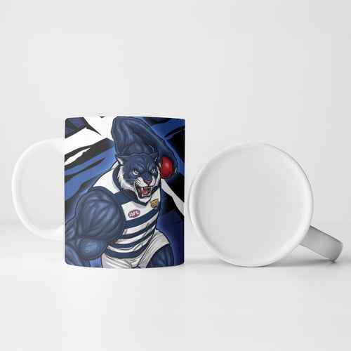 Geelong Football Club Ceramic Mug Cats Muscular Mascot Graphic - Abstract Paint Splatter Art