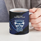 Geelong Football Club Ceramic Mug Cats Muscular Mascot Graphic - Abstract Paint Splatter Art