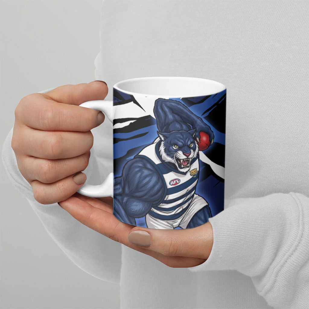 Geelong Football Club Ceramic Mug Cats Muscular Mascot Graphic - Abstract Paint Splatter Art