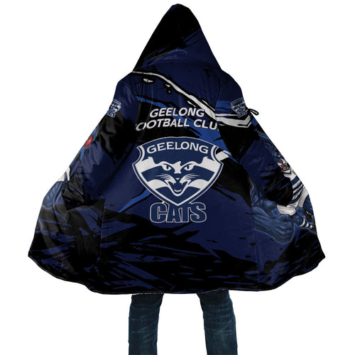 Geelong Football Club Cloak Cats Muscular Mascot Graphic - Abstract Paint Splatter Art
