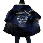 Geelong Football Club Cloak Cats Muscular Mascot Graphic - Abstract Paint Splatter Art