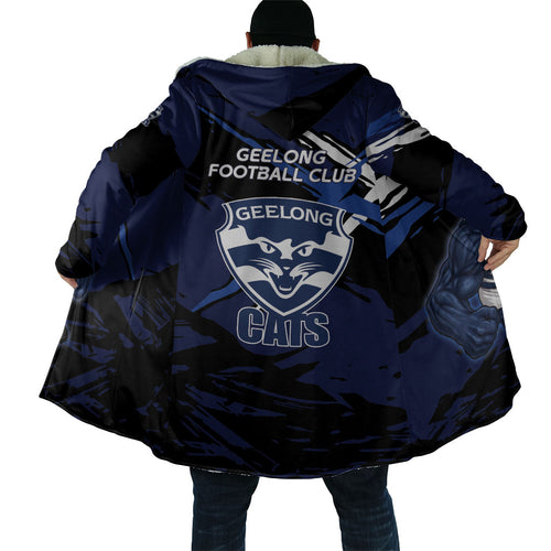 Geelong Football Club Cloak Cats Muscular Mascot Graphic - Abstract Paint Splatter Art