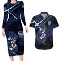Geelong Football Club Couples Matching Long Sleeve Bodycon Dress and Hawaiian Shirt Cats Muscular Mascot Graphic - Abstract Paint Splatter Art