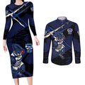Geelong Football Club Couples Matching Long Sleeve Bodycon Dress and Long Sleeve Button Shirt Cats Muscular Mascot Graphic - Abstract Paint Splatter Art