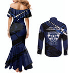 Geelong Football Club Couples Matching Mermaid Dress and Long Sleeve Button Shirt Cats Muscular Mascot Graphic - Abstract Paint Splatter Art