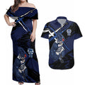 Geelong Football Club Couples Matching Off Shoulder Maxi Dress and Hawaiian Shirt Cats Muscular Mascot Graphic - Abstract Paint Splatter Art