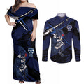 Geelong Football Club Couples Matching Off Shoulder Maxi Dress and Long Sleeve Button Shirt Cats Muscular Mascot Graphic - Abstract Paint Splatter Art