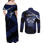 Geelong Football Club Couples Matching Off Shoulder Maxi Dress and Long Sleeve Button Shirt Cats Muscular Mascot Graphic - Abstract Paint Splatter Art