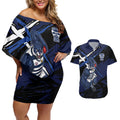 Geelong Football Club Couples Matching Off Shoulder Short Dress and Hawaiian Shirt Cats Muscular Mascot Graphic - Abstract Paint Splatter Art