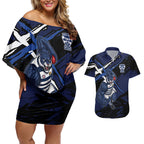 Geelong Football Club Couples Matching Off Shoulder Short Dress and Hawaiian Shirt Cats Muscular Mascot Graphic - Abstract Paint Splatter Art