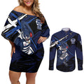 Geelong Football Club Couples Matching Off Shoulder Short Dress and Long Sleeve Button Shirt Cats Muscular Mascot Graphic - Abstract Paint Splatter Art