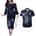 Geelong Football Club Couples Matching Off The Shoulder Long Sleeve Dress and Hawaiian Shirt Cats Muscular Mascot Graphic - Abstract Paint Splatter Art