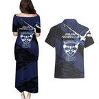 Geelong Football Club Couples Matching Puletasi and Hawaiian Shirt Cats Muscular Mascot Graphic - Abstract Paint Splatter Art
