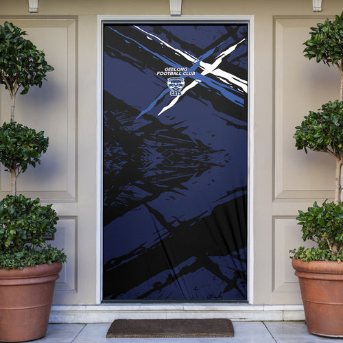 Geelong Football Club Door Cover Cats Muscular Mascot Graphic - Abstract Paint Splatter Art