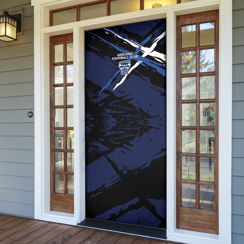 Geelong Football Club Door Cover Cats Muscular Mascot Graphic - Abstract Paint Splatter Art
