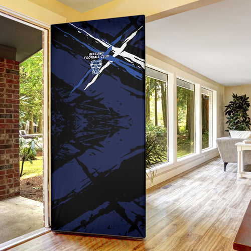 Geelong Football Club Door Cover Cats Muscular Mascot Graphic - Abstract Paint Splatter Art