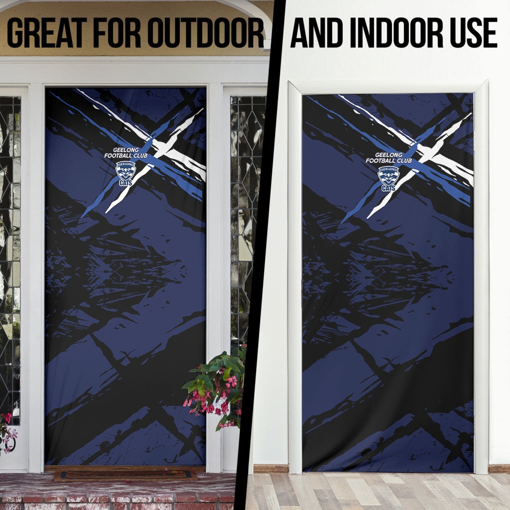 Geelong Football Club Door Cover Cats Muscular Mascot Graphic - Abstract Paint Splatter Art
