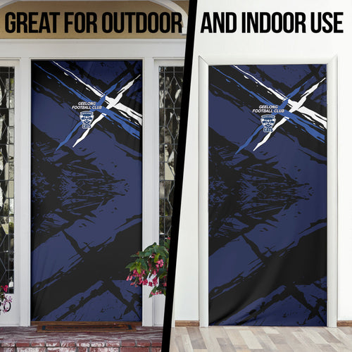 Geelong Football Club Door Cover Cats Muscular Mascot Graphic - Abstract Paint Splatter Art