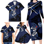 Geelong Football Club Family Matching Long Sleeve Bodycon Dress and Hawaiian Shirt Cats Muscular Mascot Graphic - Abstract Paint Splatter Art