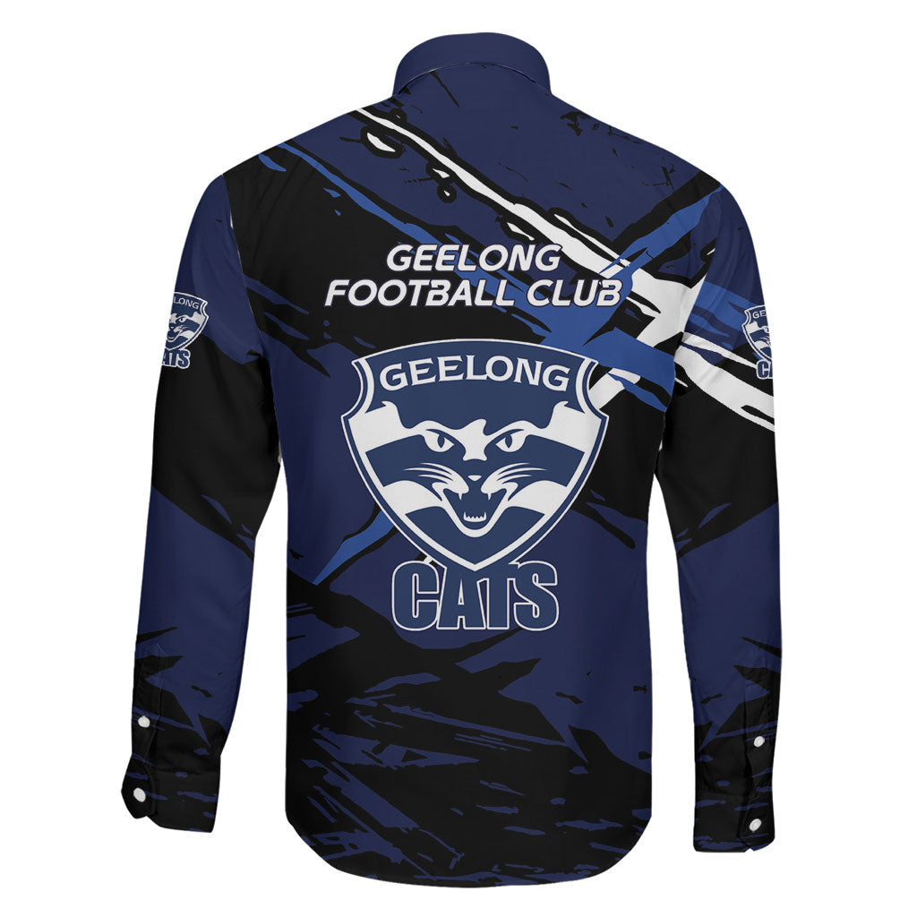 Geelong Football Club Family Matching Mermaid Dress and Hawaiian Shirt Cats Muscular Mascot Graphic - Abstract Paint Splatter Art