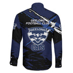Geelong Football Club Family Matching Mermaid Dress and Hawaiian Shirt Cats Muscular Mascot Graphic - Abstract Paint Splatter Art