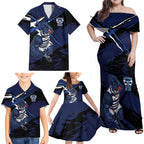 Geelong Football Club Family Matching Off Shoulder Maxi Dress and Hawaiian Shirt Cats Muscular Mascot Graphic - Abstract Paint Splatter Art
